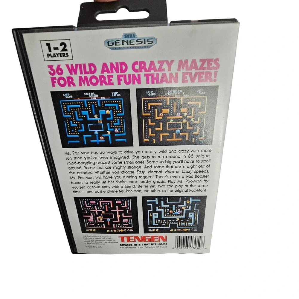 Ms Pac-Man Sega Genesis Game Tengen 16-Bit Cartridge with Case and Manual